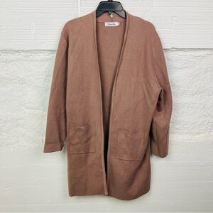 Caracilia Cozy Tan dusty rose knit pocket Open Front Cardigan size XL